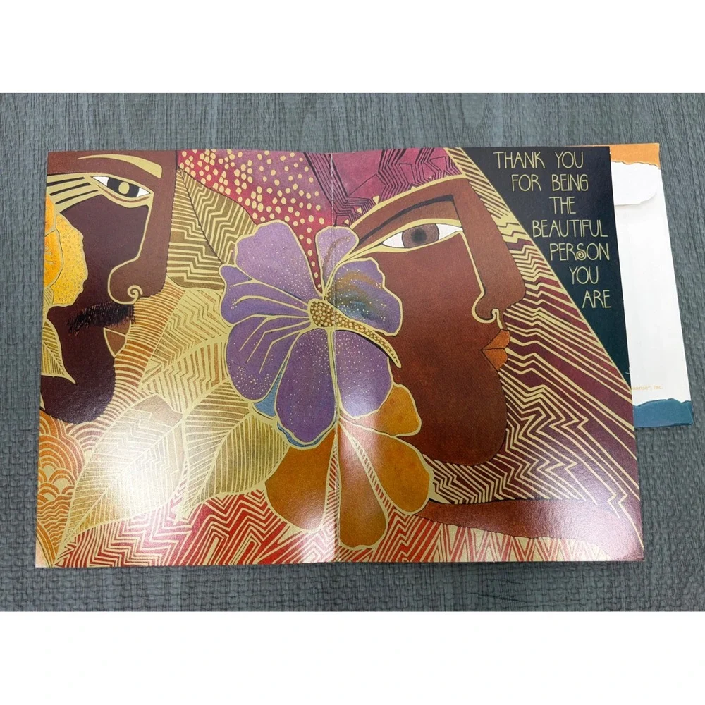NEW Unused Laurel Burch Greeting Card 5x7 Cat Art Gold Foil Boho Vintage Gift